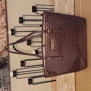 Michael Kors Jet Set Travel Tote Carryall Bag Black MK Embossed